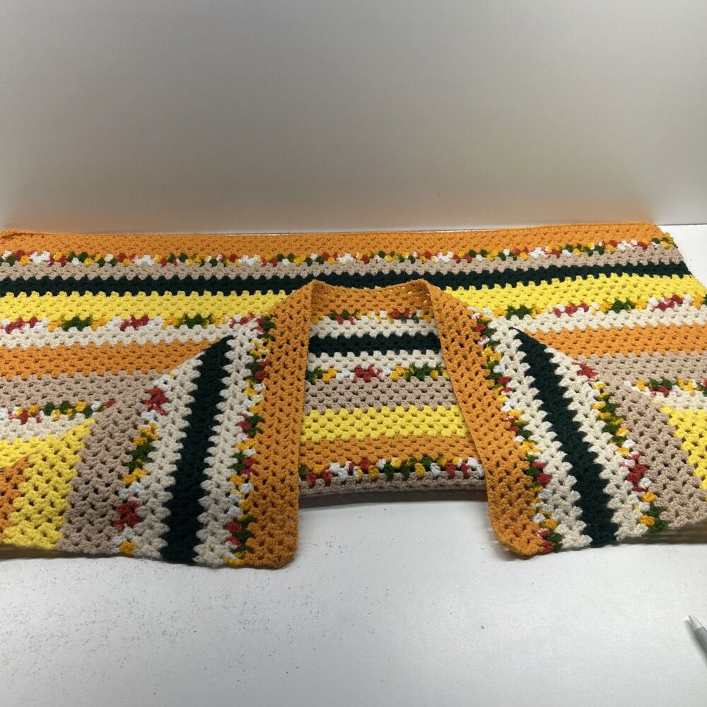Vtg 1970’s Handmade‎ Granny Stripe Crochet Shrug Lap Blanket 34x39